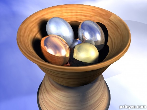 Bowl of metal eggs